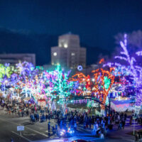 Panoramic view of ogden christmas village - a perfect holiday date idea in utah with light displays and holiday-themed houses My local utah