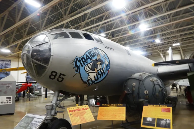 The B-29 with a replica of the Fat Man bomb dropped on Japan the b-29 with a replica of the fat man bomb dropped on japan.