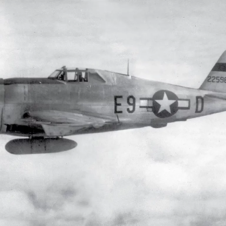 P-47D Thunderbolt P-47 thunderbolt flying over battlefield in word war two.