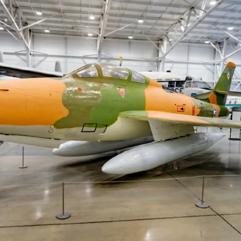 The f84f thunderstreak fighter at the hill aerospace museum.