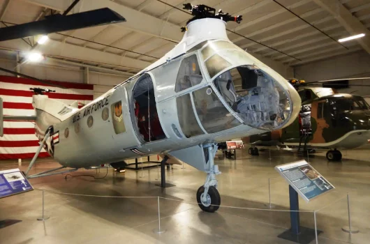 Piasecki ch-21c workhorseflying banana with no blades and missing a section for a better view of the cockpit.